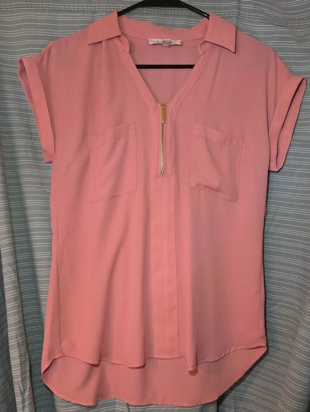 philosophy Salmon Short-Sleeve Zip Front Blouse